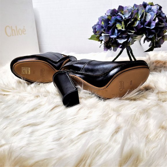 NIB CHLOE Blk Leather Platform Slingback Mule 8.5M - Picture 7 of 11